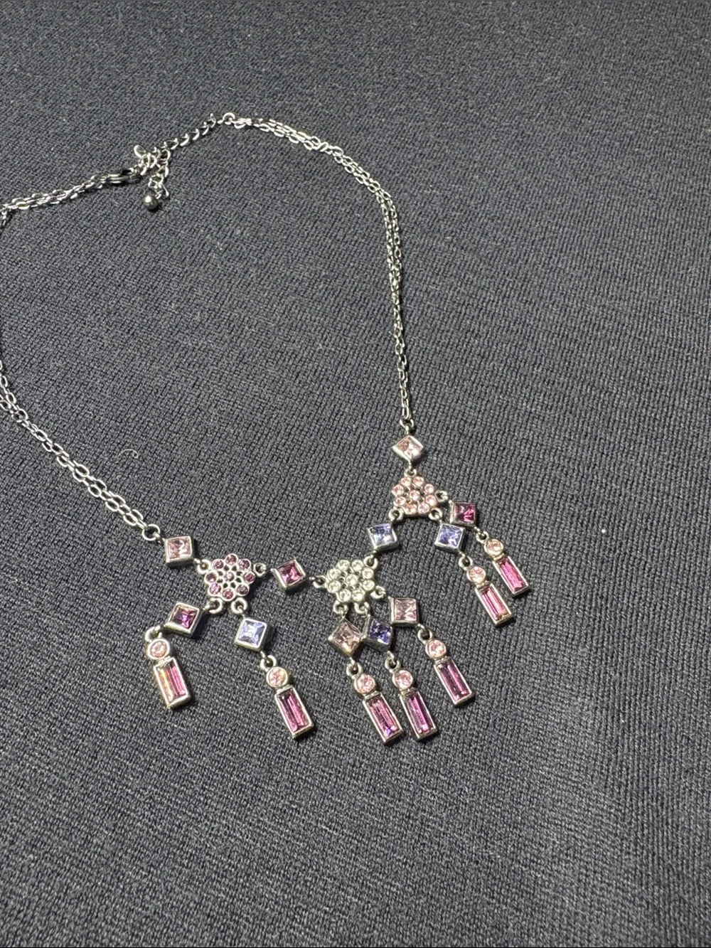 Silver-Tone Pink & Purple Crystal Statement Necklace